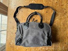 MENS TROOP LONDON GREY CANVAS & LEATHER BAG HOLDALL TRAVEL SHOULDER STRAP