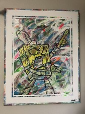 SpongeBob Painting Rock Band 18x24 Acrylic On Canvas Made By Me