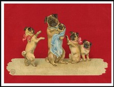 PUG MOTHER AND PUPPIES LOVELY VINTAGE STYLE DOG ART PRINT POSTER