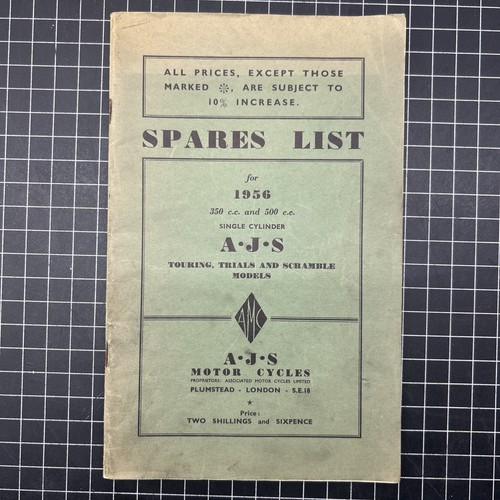 Spares list for 1956 350 - list, cc