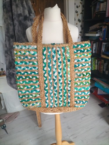 Handmade green and white woven