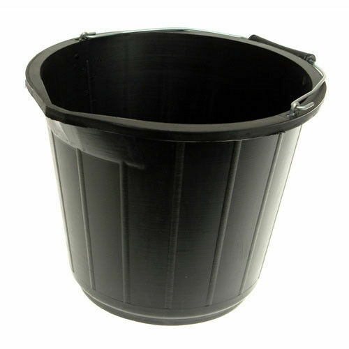Black plastic builders bucket - plastic,
