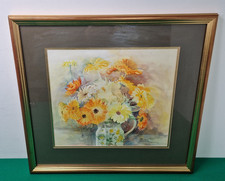 1989 Marigolds Still Life Watercolour Painting By Scottish Artist Phoebe Barrow