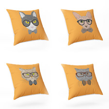 Orange Funky Cats Decorative Cushion Covers, Set of  4 Concept Designs, 43x43cm