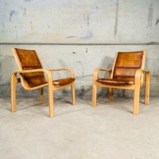 Vintage Pair of Leather Armchairs by Yngve Elstrom for Swedese #884