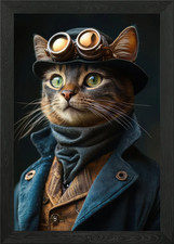 Steampunk Cat Portrait Framed