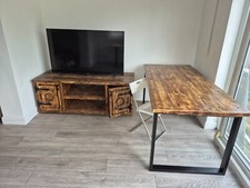 a table made of burnt