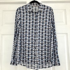 Tu Blue Swan Bird Print Blouse Shirt Size 12