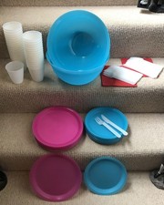 SET Reusable Plastic Plates, Salad Bowls, Tumblers, Knives & Forks  108 Items BN
