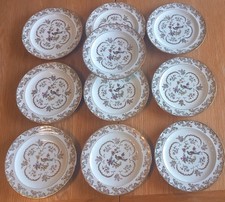 10 x LIMOGES PORCELAIN 8" SIDE PLATES ~ FLORAL & GOLD DESIGN