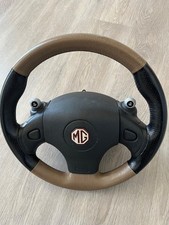 MGF MG TF AUTOMATIC STEERING WHEEL - BLACK/TAN WITH CLOCK SPRING COMPLETE.