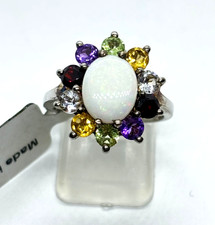 New Sterling Silver White Fire Opal & Multigemstone Ring - Size N1/2 (US 7)