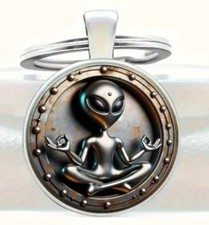 B12 - Alien Themed Domed Keyring - Novelty Friend Relative Gift