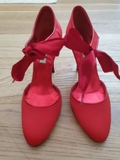 Dune Red Stilleto Heeled Crystal Heeled Shoes With Ribbon Tie (size6/39)