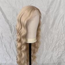 Synthetic hair Glueless Lace front wig Heat resistant Water Wavy Bleached blonde