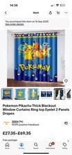 Pokemon Pikachu Thick Blackout Window Curtains Ring top Eyelet 2 Panels Drapes