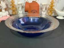 Vintage PUKEBERG? Swedish Blue Glass Bowl Ice Texture Heavy Thick Glass 31.5cm