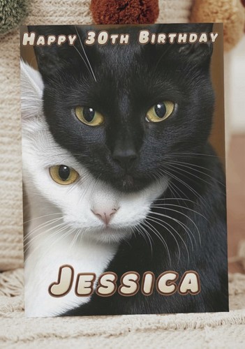 Black white cat personalised - black,