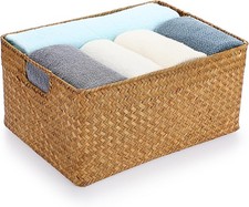 Seagrass Storage Opened Basket Woven Wicker Bathroom Living Room Frame Dented