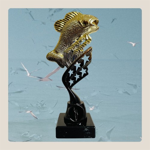 Gold black fishing trophy - black,