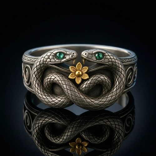 Twin snake ring emerald eyes - snake,