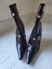 Black Women's Boots With Silver Coloired Decoration. Gothic Style