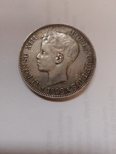 1898 Spain Silver 5 Pesetas Alfonso X111 Nice Grade