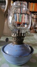 Antique Kelly Pixie Nursery Blue Oil Lamp, 1920's. With Wick & Glass intact.