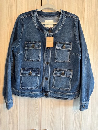 Boden collarless denim jacket