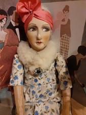 Original Antique Boudoir Doll. Silk Painted Face. 20's Flapper. Stunning Eyes!