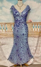 Sequin Dress 12 Blue Fishtail Ballgown Prom Stretch Evening Gatsby Occasion Maxi