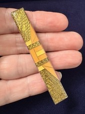 VINTAGE  PIERRE BEX STYLE GEOMETRIC PEACH TONES GOLD ENAMEL BAR PIN BROOCH.