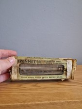 Vintage "OVENMETER" stainless steel oven thermometer in its original box.