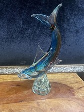 Vintage Retro Murano Venetian Hand Blown Glass Fish Ornament Sculpture Blue Red