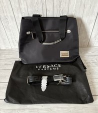 Versace Parfums Tote Bag Black Nylon with Silver Logo Travel Gym Overnight Bag