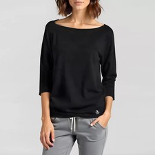 Women's Penguin Breton Boat Neck 3/4 Length Top in Black Size L