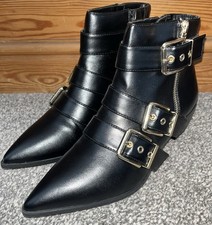 M&S Marks & Spencer Black Vegan Leather Triple Buckle Ankle Boots UK 5.5 Std NEW