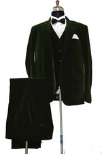 Men Green Suits Velvet Designer Wedding Dinner Suits (Coat+Waistcoat+Pants) UK