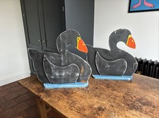 Vintage Swans X 2 Fairground Circus Wooden Hand Painted Retro Sign - Rustic