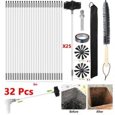 32x Flexible Chimney Sweep Set Flue Sweeping Brush & Rod Kit Soot Cleaning Rods