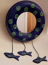 Beach Hut Style Bathroom/Hallway Porcelain Wall Mirror With Hanging Fish
