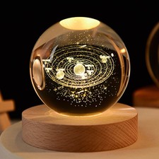 3D Solar System Crystal Ball Galaxy LED Night Light Glass Sphere Globe Xmas Gift