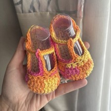 Handmade Crochet Mary Jane Baby Shoes - Multi Colour - approx 3-6 months