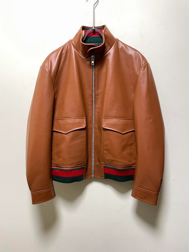 Brown gucci leather bomber - gucci,