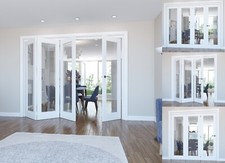 Internal Bifold Doors White Primed Shaker 1 Lite Clear Glass 3 & 4 Door Options