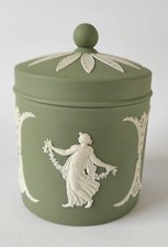 Wedgwood Green Jasperware Pot and Lid Dancing Hours