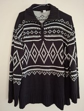 H&M Divided Ladies Oversized Large Knit 1/4 Zip Sweater Jumper Black White -Sz M