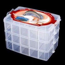 Clear Compartment Box Transparent Plastic Storage 3 Layer Divider Large Craft