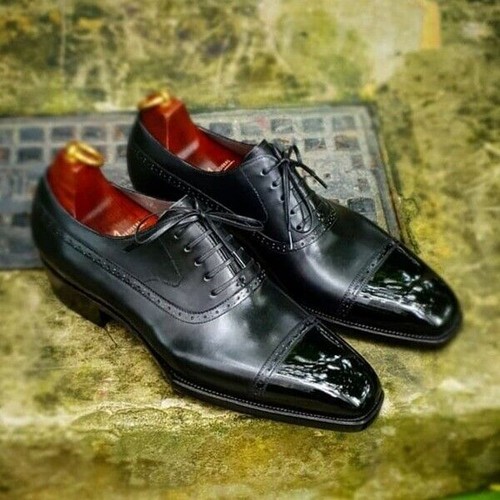 Black leather shoes handmade - black,
