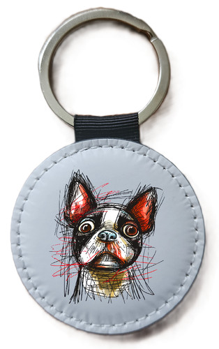 Boston terrier keyring doodle - keyring,,